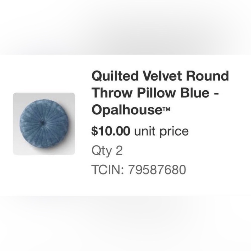 Opalhouse Quilted Velvet Round Pillow in Denim Blue (2 pillows)